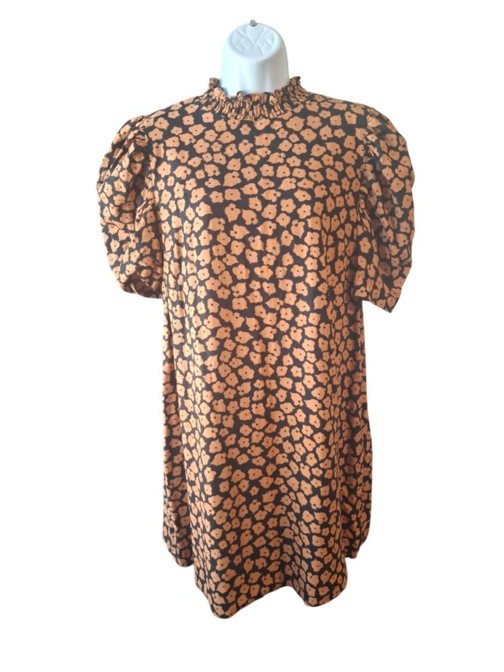 Who What Wear Dress S Brown Floral Linen Blend Puff Sleeve Cottagecore Boho